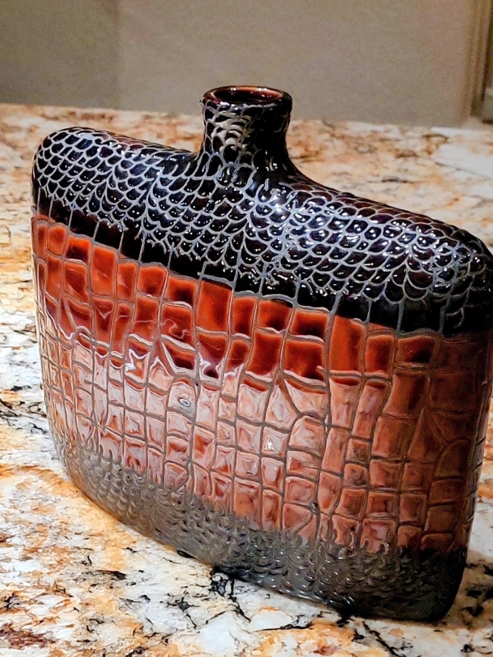 Brown and Black Textured Ceramic Accent Vase - Home Accents